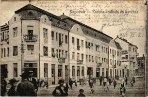 1923 Kaposvár, Korona szálloda és kávéház, Duna biztosító, üzletek. Vasúti levelezőlapárusítás 4904. (fa)