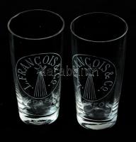 cca 1900, L. Francois &amp; Co. Budafok pezsgőgyár 2 darab pohár, kis pattogzással, m: 10,5 cm