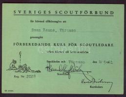 1941 Svéd cserkész szövetség, vezetői tanfolyam igazolvány