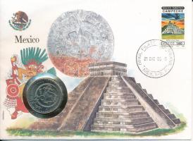 Mexikó 1981. 20P felbélyegzett borítékban, első napi bélyegzős ENSZ bélyegzéssel, német nyelvű leírással T:UNC Mexico 1981. 20 Pesos in envelope with first day of issue United Nations stamp and cancellation, with German description C:UNC