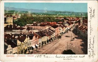1901 Eperjes, Presov; Fő utca, látkép, kávéház. Cattarino Sándor kiadása / main street, general view, cafe (fa)