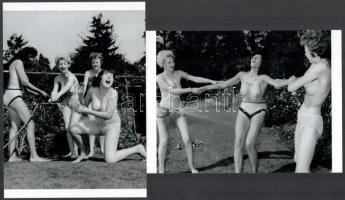 cca 1965 ,,Kerti locsi-fecsi, fincsi pancsi", szolidan erotikus felvételek, 2 db modern nagyítás, jelzés nélkül, 15x21 cm és 21x15 cm