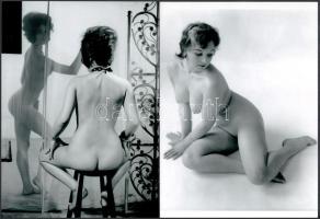 cca 1938 Műtermi aktfotók, glamour képek az angol Lilliput Magazin archívumából, szolidan erotikus felvételek, 2 db modern nagyítás, jelzés nélkül, 21x15 cm