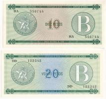 Kuba DN (1985.) 10P "B" deviza tanúsítvány + 20P "B" deviza tanúsítvány T:UNC Cuba ND (1985.) 10 Pesos "B" Foreign Exchange Certificates + 20 Pesos "B" Foreign Exchange Certificates C:UNC Krause FX8, FX9