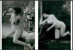 cca 1929 Demeter Károly (1892-1983) budapesti fényképész és fotóművész aktfotó gyűjteményéből 2 db modern nagyítás, jelzés nélkül, szolidan erotikus felvételek, 21x15 cm