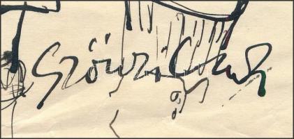 Szőnyi Gyula (1919-2014): Sorban állók.. Tus, papír, jelzett. Lapszéli hajtásnyomokkal. 28,5x20,5 cm