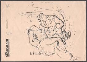 Szőnyi Gyula (1919-2014): Szerelmes jelenet, 1945-48 körül. Tus, papír, jelzett. Hajtásnyommal. 21x29,5 cm