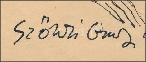 Szőnyi Gyula (1919-2014): Szerelmes jelenet, 1945-48 körül. Tus, papír, jelzett. Hajtásnyommal. 21x2...