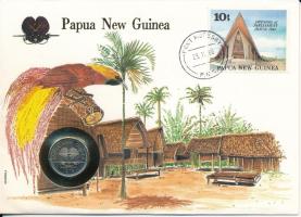 Pápua Új-Guinea 1975. 10t Cu-Ni felbélyegzett borítékban, ENSZ bélyegzéssel, német nyelvű leírással T:UNC Papua New Guinea 1975. 10 Toea Cu-Ni in envelope with United Nations stamp and cancellation, with German description C:UNC