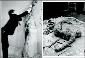 cca 1965 A bécsi akcionista művészek alkotásai (1. Ludwig Hoffenreich; 2. Rudolf Schwarzkogler), a néhai Népművelési Intézet képzőművészeti referensének gyűjteményéből 2 db modern nagyítás, jelzés nélkül, 15x21 cm