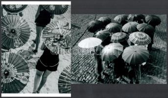 cca 1932 Munkácsi Márton (1896-1963) magyar - amerikai fotóriporter és fotóművész felvételei (Napernyők és esernyők takarásában), a néhai Lapkiadó Vállalat központi fotólaborjának archívumából 2 db modern nagyítás, jelzés nélkül, 21x15 cm és 15x21 cm