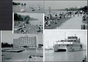cca 1974 Siófok, Hotel Ezüstpart és további balatoni életképek, 5 db modern nagyítás, jelzés nélkül, 15x21 cm és 10x15 cm