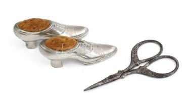 Antik varró olló és cipő alakú tűpárna pár