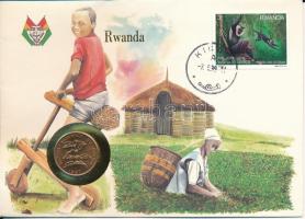 Ruanda 1987. 5Fr felbélyegzett borítékban, ENSZ bélyegzéssel, német nyelvű leírással T:UNC Rwanda 1987. 5 Francs in envelope with United Nations stamp and cancellation, with German description C:UNC