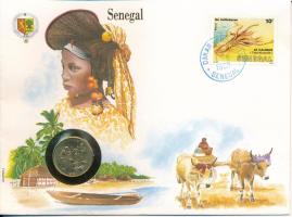 Szenegál 1987. 10Fr felbélyegzett borítékban, ENSZ bélyegzéssel, német nyelvű leírással T:UNC Senegal 1987. 10 Francs in envelope with United Nations stamp and cancellation, with German description C:UNC