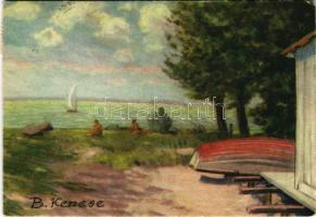 1948 Balaton, Élet a vízpartján Klimó István pasztellképe. Gaubek Studio 10. (EB)
