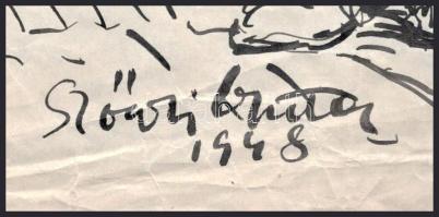 Szőnyi Gyula (1919-2014): Gyerekek és öregapó. Tus, papír, jelzett. Lapszéli kisebb sérülésekkel, ha...