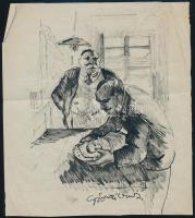 Szőnyi Gyula (1919-2014): Újszülött. Tus, papír, jelzett. Lapszéli egészen apró szakadással, hajtásnyommal. 22,5x20 cm