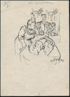 Szőnyi Gyula (1919-2014): A kiváncsi hölgy. Tus, papír, jelzett. Lapszéli egészen apró szakadással, hajtásnyommal. 28,5x20,5 cm