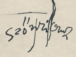 Szőnyi Gyula (1919-2014): A kiváncsi hölgy. Tus, papír, jelzett. Lapszéli egészen apró szakadással, ...