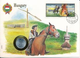 Magyarország 1973. 1Ft Al felbélyegzett borítékban, ENSZ bélyegzéssel, német nyelvű leírással T:UNC Hungary 1973. 1 Forint in envelope with United Nations stamp and cancellation, with German description C:UNC
