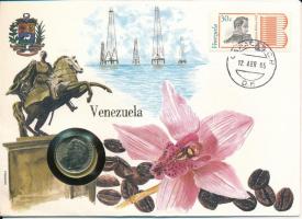 Venezuela 1977. 1B felbélyegzett borítékban, ENSZ bélyegzéssel, német nyelvű leírással T:UNC Venezuela 1977. 1 Bolivar in envelope with United Nations stamp and cancellation, with German description C:UNC