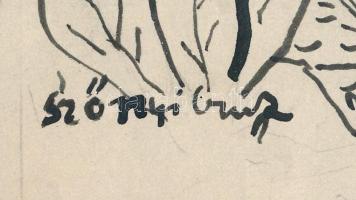 Szőnyi Gyula (1919-2014): Illusztráció Kilényi Mária Naplemente c. művéhez. Tus, papír, jelzett. 17,...