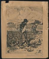 Csulak Elemér (1887-?): Menyecske és legény. Rézkarc, papír. Jelzett. Lap széle sérült, 11,5×9 cm