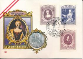 Ausztria 1967. 25Sch Ag "Mária Terézia születésének 250. évfordulója" felbélyegzett borítékban T:AU patina Austria1967. 25 Schilling Ag "250th Anniversary - Birth of Maria Theresa" in envelope C:AU patina  Krause KM#2901