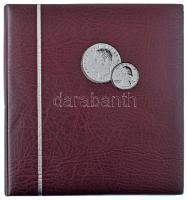 Négygyűrűs "Numis Leuchtturm" berakó, benne 13db osztás nélküli, 3db kettes osztású, 23db hármas osztású berakólappal. Használt, de jó állapotban