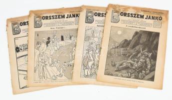 1917 Borsszem Jankó L. évf. 37-40. számai (4 db), az egyik szám címlapján: ,,A zsidókérdésről" (antiszemita tartalommal). Sérült, részben széteső állapotban, lapszéli foltokkal.
