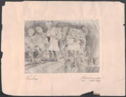 Olvashatatlan jelzéssel, klf. alkotók, 4 db mű: Alakok, jelenetek. Klf. technikák (tus, ceruza. rézk...