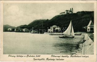1928 Tihany, látkép a Balaton felől, Főhercegi kastély, Halélettani Intézet, Sportszálló, Apátsági kolostor (EB)