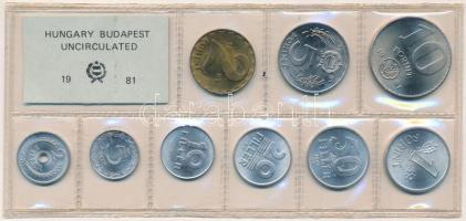1981. 2f-10Ft (9xklf) érmés forgalmi sor fóliatokban, benne "FAO" 10Ft T:UNC Adamo FO14