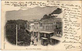 1908 Saint-Pierre, La Place Bertin / square, horse-drawn tram, shop of J. Dumas (EK)