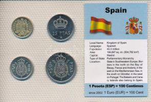Spanyolország 1975. 1P - 50P (4xklf) "Európa pénzérméi" vákuum csomagolt forgalmi érme összeállítás, tanúsítvánnyal T:UNC Spain 1975. 1 Peseta - 50 Pesetas (4xdiff) "Coins of Europa" vacuum-packed circulation coin set, with certificate C:UNC