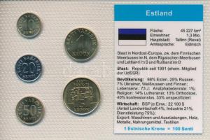 Észtország 1994-2004. 10s - 5K (5xklf) "Európa pénzérméi" vákuum csomagolt forgalmi érme összeállítás, tanúsítvánnyal T:UNC, szennyeződés Estland 1994-2004. 10 Senti - 5 Krooni (5xdiff) "Coins of Europa" vacuum-packed circulation coin set, with certificate C:UNC, dirt
