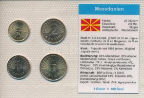Makedónia 1993-2006. 50d - 5D (4xklf) "Európa pénzérméi" vákuum csomagolt forgalmi érme összeállítás, tanúsítvánnyal T:AU, patina Macedonia 1993-2006. 50 Deni - 5 Denar (4xdiff) "Coins of Europa" vacuum-packed circulation coin set, with certificate C:AU, patina