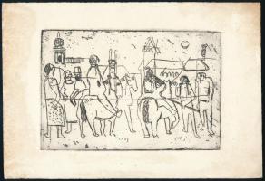 Jelzéssel nélkül: Alakok, lovasok. Hidegtű, papír. 12,5x18,5 cm. Lap széle kissé foltos.