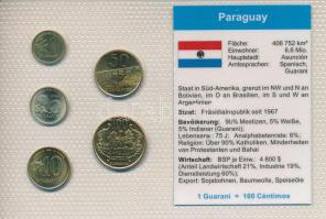 Paraguay 1992-1996. 1G - 100G (5xklf) "Dél Amerika pénzérméi" vákuum csomagolt forgalmi érme összeállítás, tanúsítvánnyal T:AU, patina Paraguay 1992-1996. 1 Guarani - 100 Guaranies (5xdiff) "Coins of South America" vacuum-packed circulation coin set, with certificate C:AU, patina