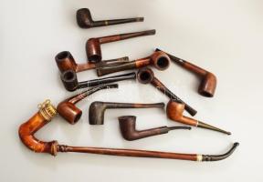 12 darab pipa, közte faragott, illetve jobb Bruyére darabok, Jeantet, stb.