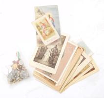 20 db régi szentkép + 10 db vallási medál, rózsafüzér