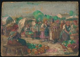 Horváth G. Andor (1876-1966): Piac. Olaj, karton. Jelzett. 14,5x20 cm. Szélén kissé sérült .