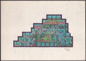 Koppány Frigyes (?-?): Hegy, várral, 1981. Filctoll, karton, jelzett. 28x37,5 cm
