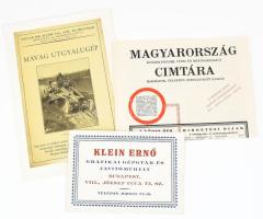 cca 1930 3 db reklám nyomtatvány, füzet. Mávag utigyalugép, Magyarország címtára, Klein Ernő grafikai műhely