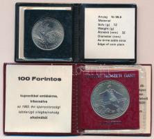 1981. 100Ft Ni "FAO I. - Világélelmezési nap" fekete műbőr tokban, tanúsítvánnyal + 1982. 100Ft Cu-Ni "Labdarúgó világbajnokság 1982" műbőr tokban, tanúsítvánnyal T:BU,UNC Adamo EM66, EM68