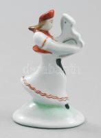 Herendi kislány hintalóval miniatúra, jelzett, hibátlan, m: 5 cm