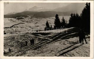 1942 Kőrösmező, Jaszinya, Yasinia; Czapok völgye, téli táj, síelők, sípálya / winter sport, ski (EK)