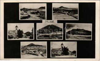 1944 Huszt, Chust, Khust; látkép, híd, templom, utca, Popper üzlete, vár. Ifj. Szuhay István kiadása / general view, bridges, church, street view, shops, castle ruins