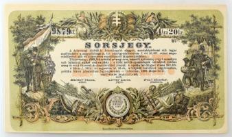 Debrecen 1889. "A debreczeni 1848/49-ki honvéd-egylet elaggott, munkaképtelenné vált tagjai segélyezésére" sorsjegy 20kr értékben T:AU Hungary / Debrecen 1889. "To help the members of the 1848/49 Veterans' Association in Debrecen who became obsolete and incapacitated for work" lottery ticket in 20 Kreuzer value C:AU